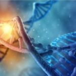 46234485 - concept of biochemistry with dna molecule on blue background