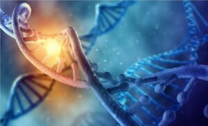 46234485 - concept of biochemistry with dna molecule on blue background