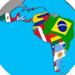 Latin America with flags on 3D map