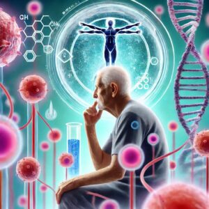 an elderly person and stem cells representing the article